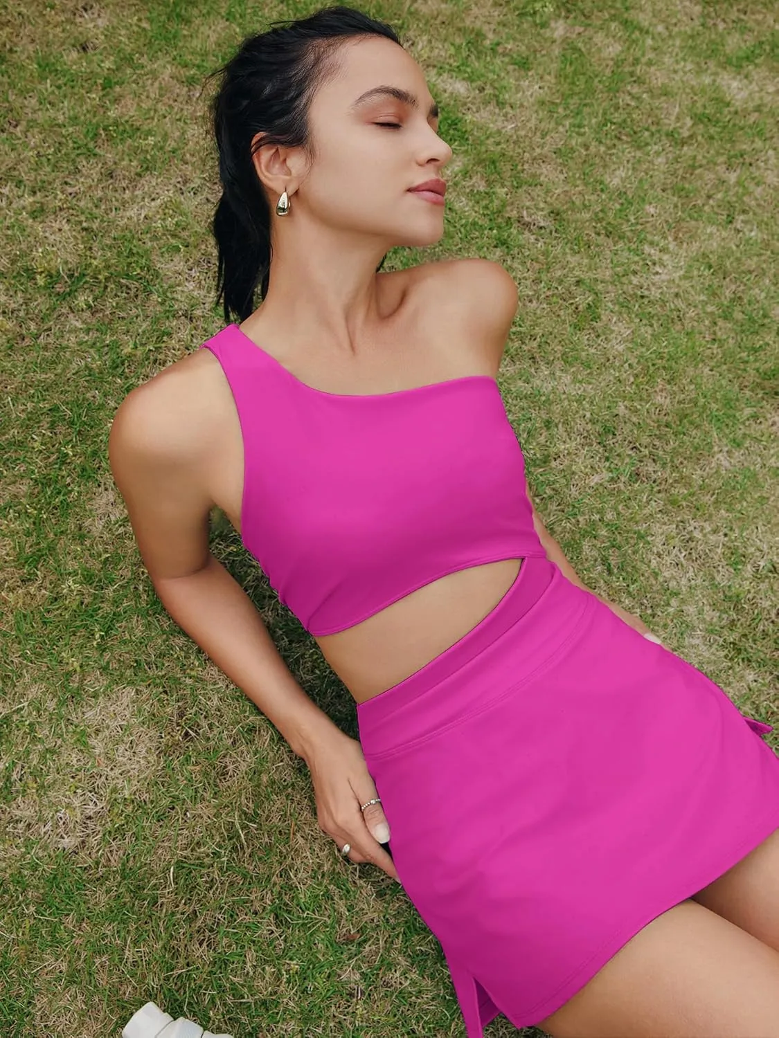 Nirovien Womens Sleeveless Workout Romper Dress with Shorts One Shoulder Skortsie Golf Athletic Tennis Dresses