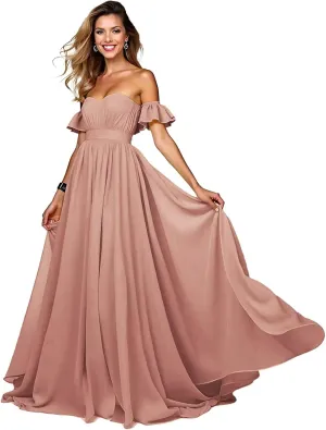 Off The Shoulder Prom Dress Pleated Chiffon Sweetheart Corset Formal Dresses Long Ball Gown
