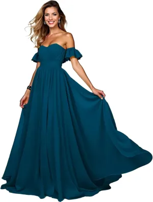 Off The Shoulder Prom Dress Pleated Chiffon Sweetheart Corset Formal Dresses Long Ball Gown