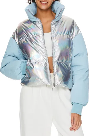 Orolay Women's Shiny Cropped Puffer Jacket Lightweight Metallic Zipper Winter Down Coat