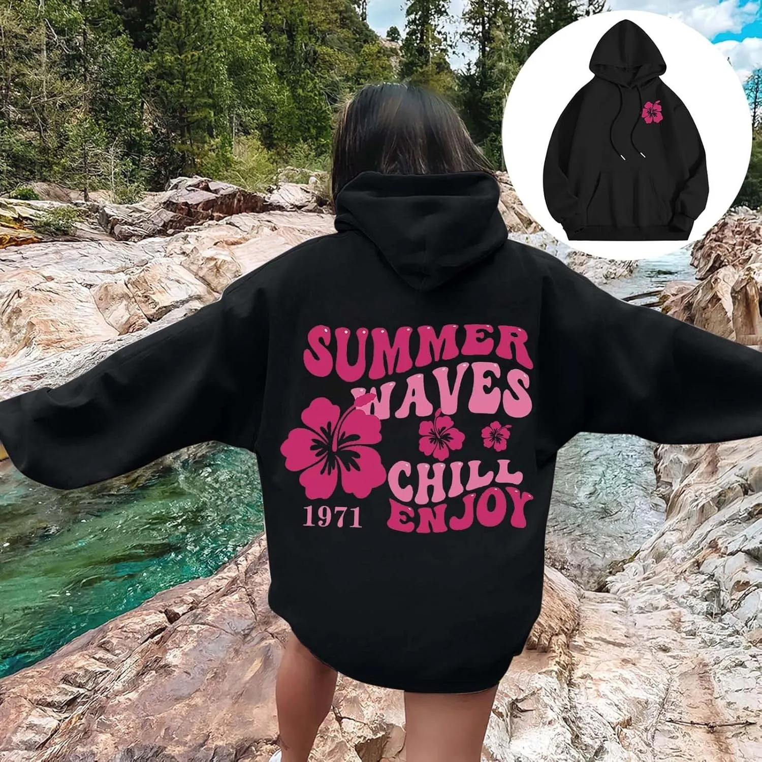 Oversized Hoodies for Women Teen Girls Pink Letter Graphic Long Sleeve Y2K Hooded Comfort Sweatshirt Pink Hoodie