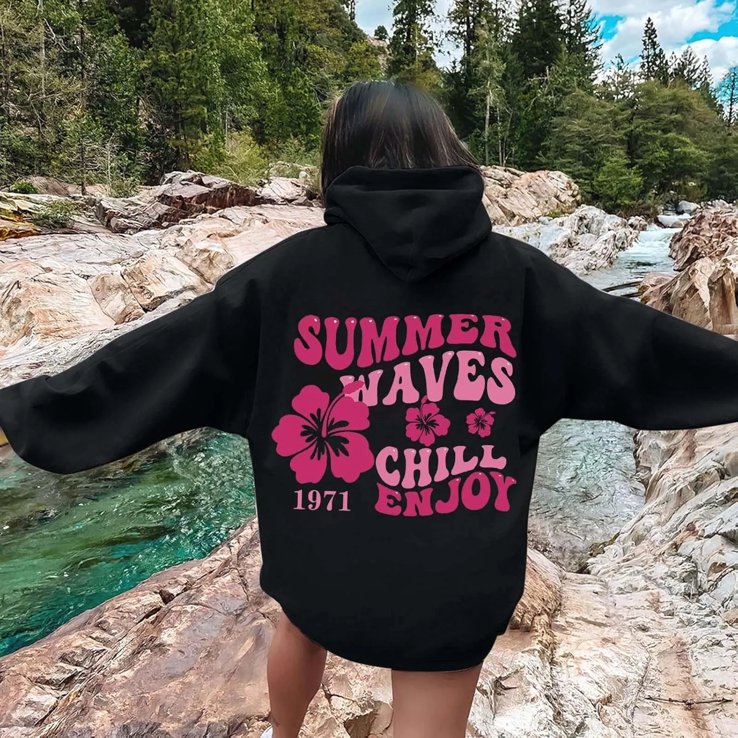 Oversized Hoodies for Women Teen Girls Pink Letter Graphic Long Sleeve Y2K Hooded Comfort Sweatshirt Pink Hoodie