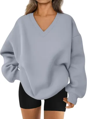 Oversized Sweatshirt For Women Plus Size Hoodies Trendy V Neck Long Sleeve Winter Clothes Drop Shoulder Pullover