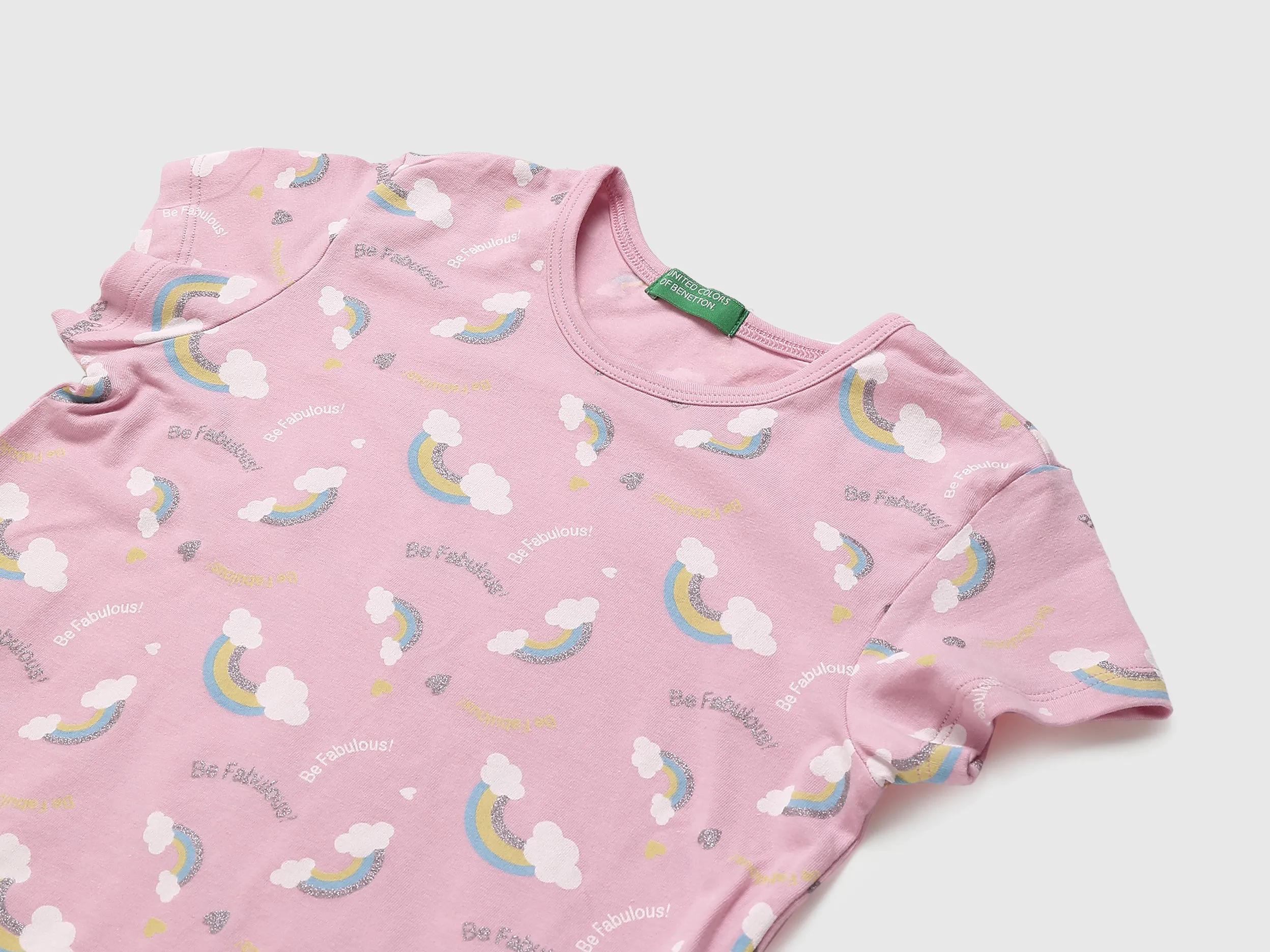 Pack of 2 Girls Printed & Solid Round Neck T-shirt