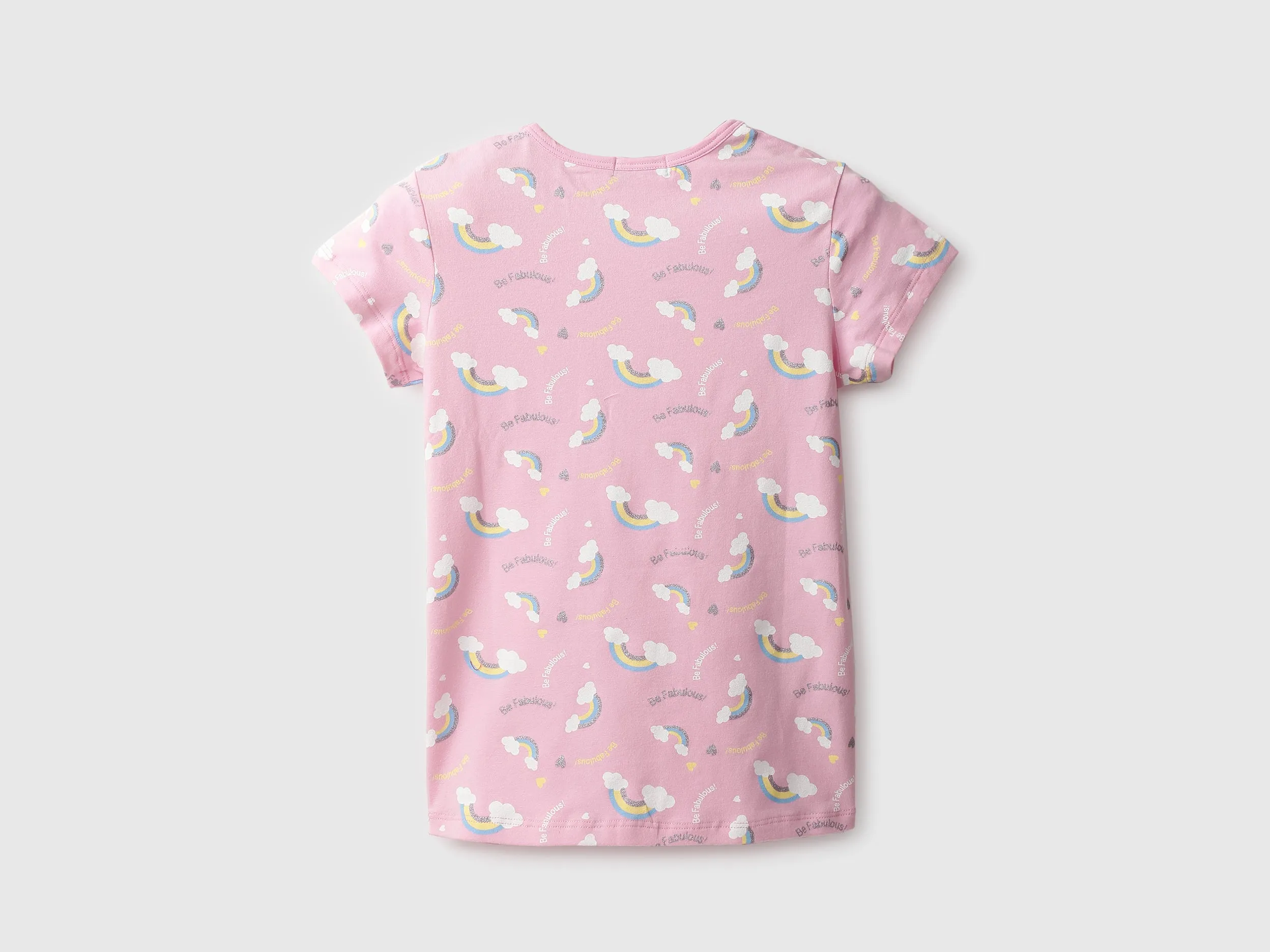 Pack of 2 Girls Printed & Solid Round Neck T-shirt