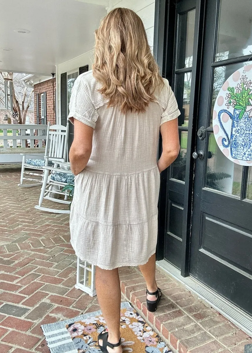 Pammie Gauze Raw Edge Dress - Ash Mocha