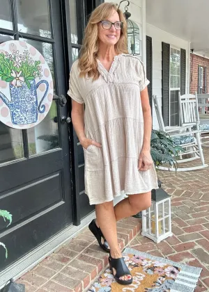 Pammie Gauze Raw Edge Dress - Ash Mocha