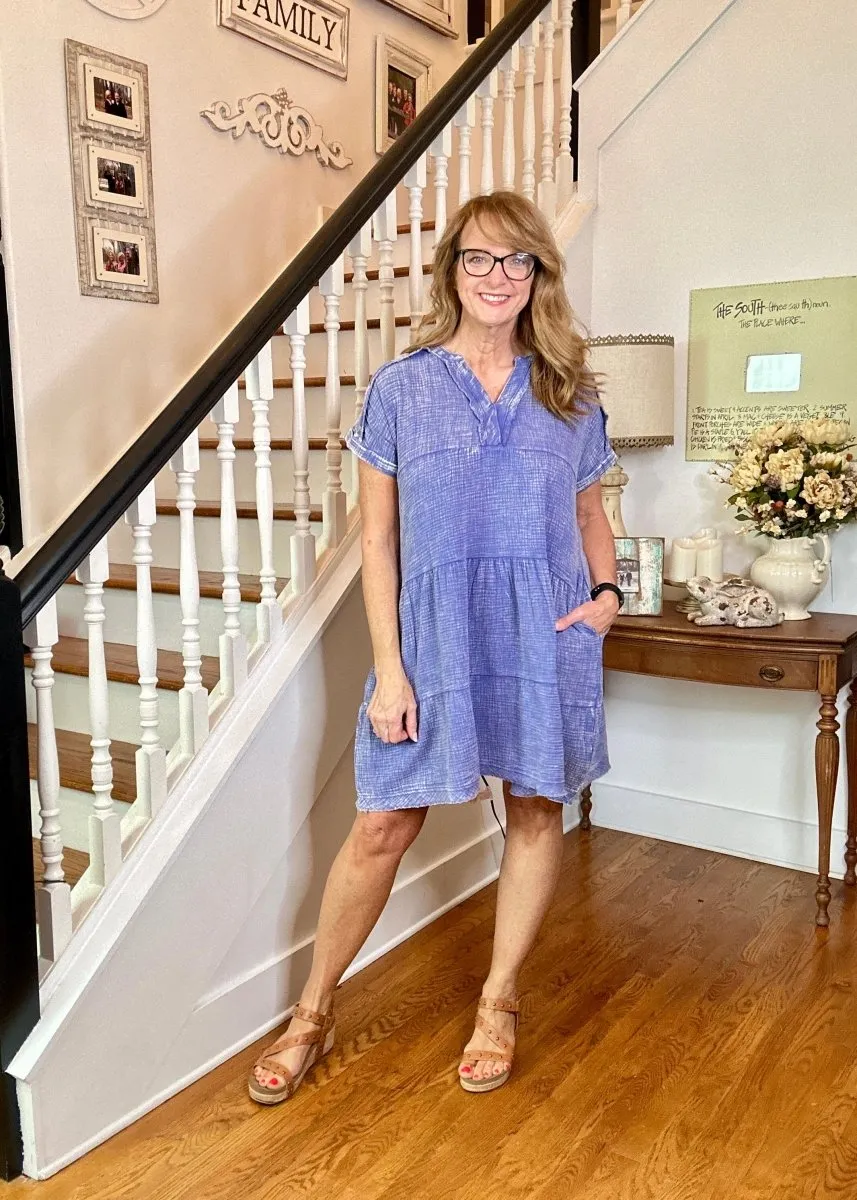 Pammie Gauze Raw Edge Dress - Marlin