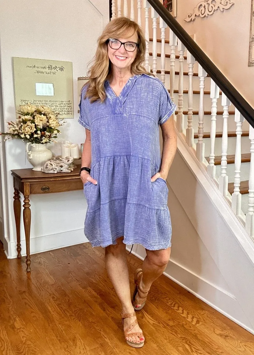 Pammie Gauze Raw Edge Dress - Marlin