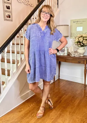 Pammie Gauze Raw Edge Dress - Marlin