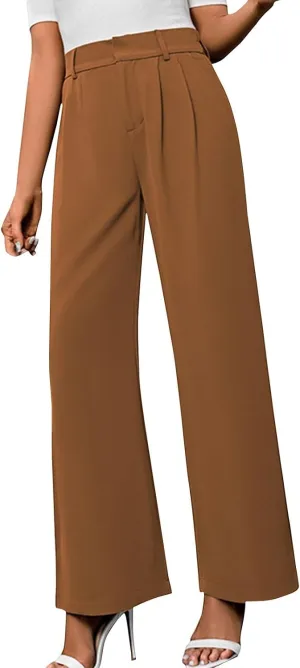 Pants for Women, High Waist Baggy Trousers Straight Leg Slacks Wide Leg Pants