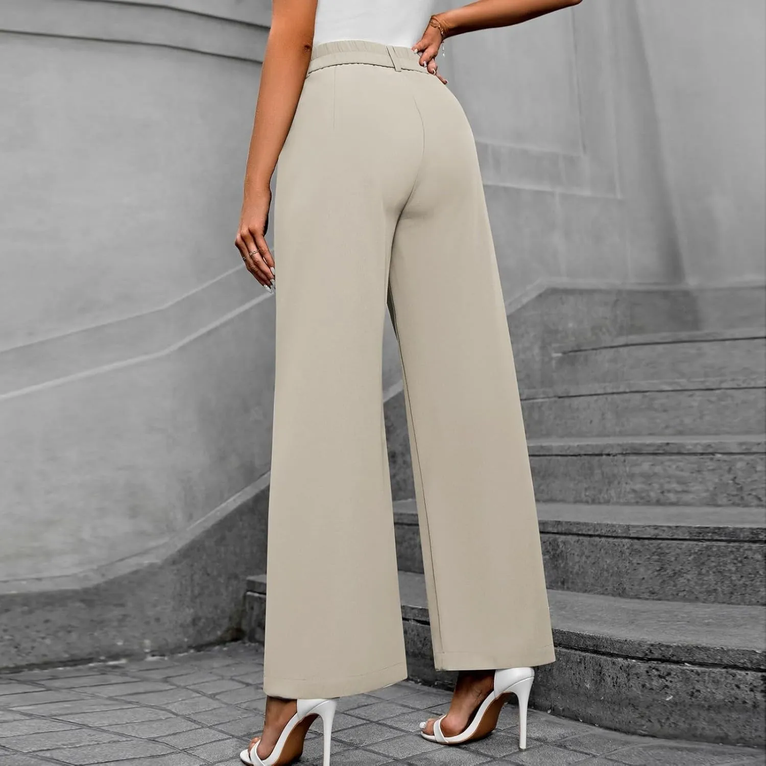 Pants for Women, High Waist Baggy Trousers Straight Leg Slacks Wide Leg Pants