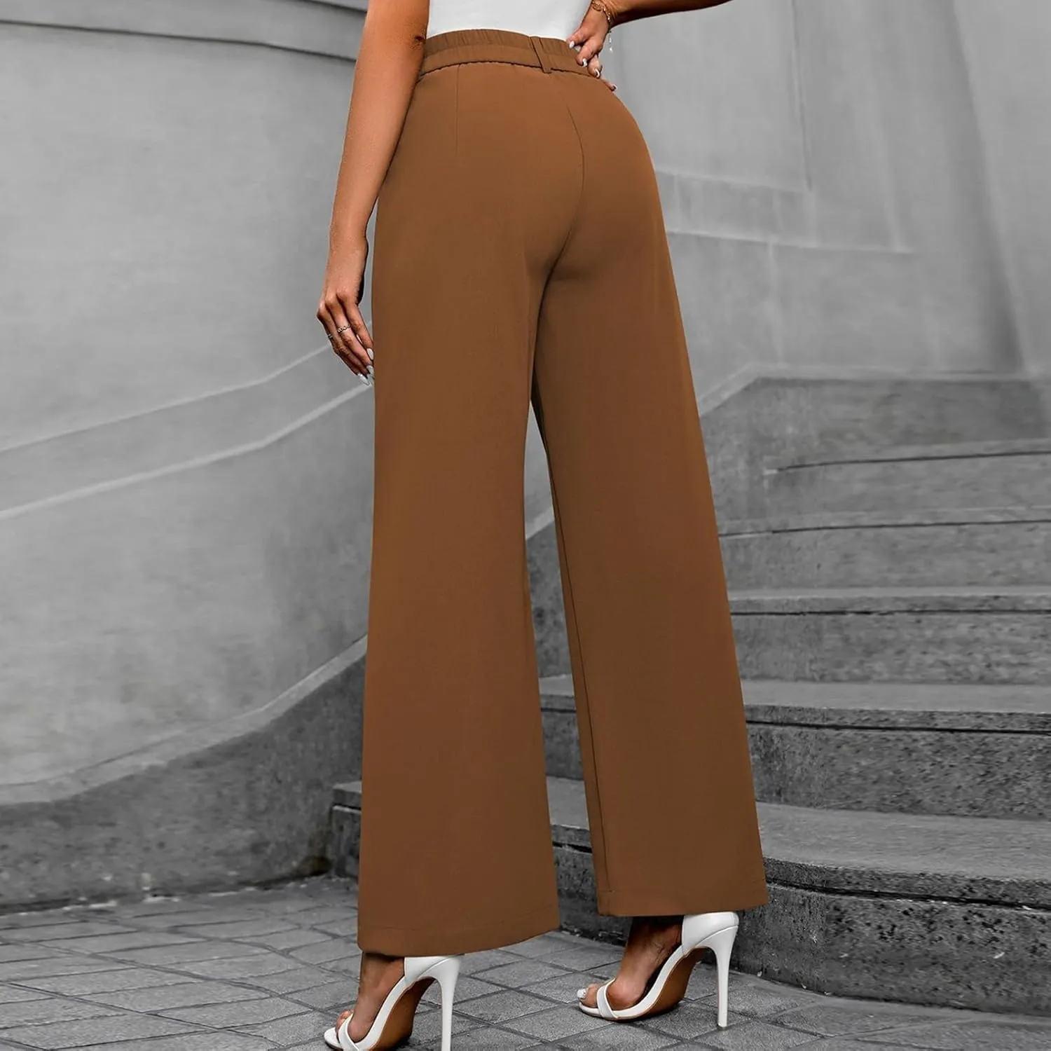 Pants for Women, High Waist Baggy Trousers Straight Leg Slacks Wide Leg Pants