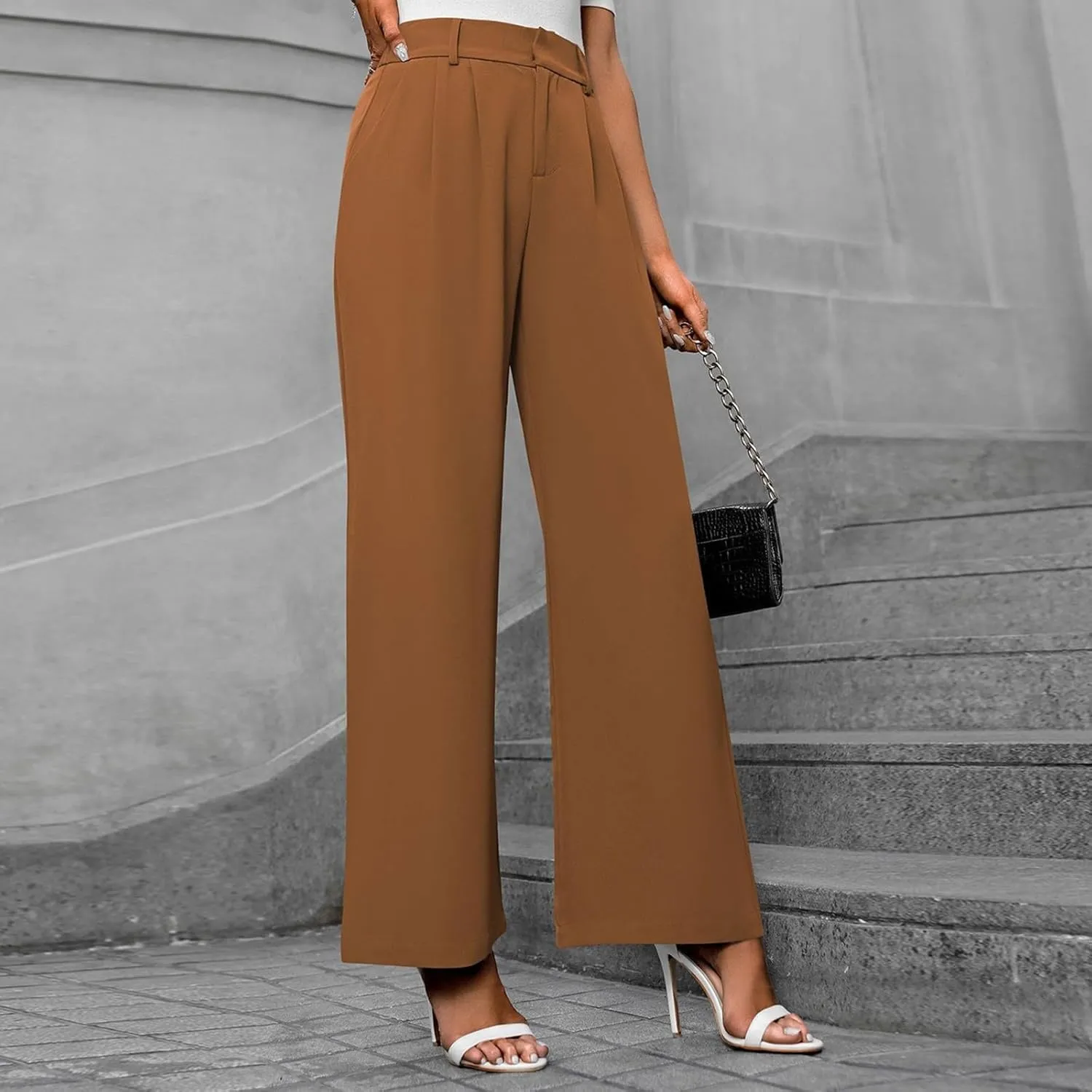 Pants for Women, High Waist Baggy Trousers Straight Leg Slacks Wide Leg Pants
