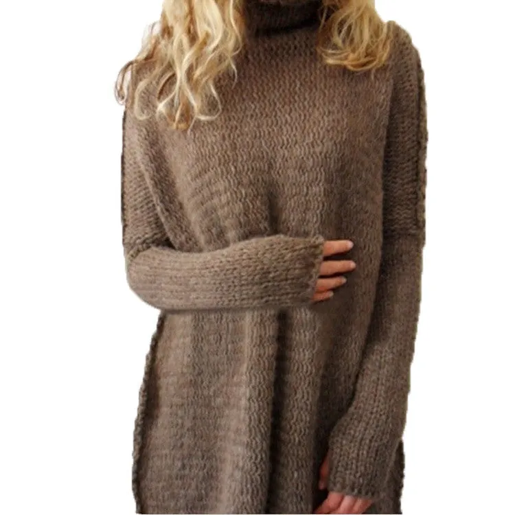Patchwork Long Sleeves High Neck Long Sweater
