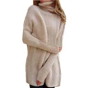 Patchwork Long Sleeves High Neck Long Sweater