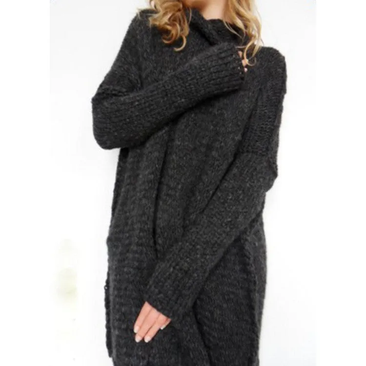 Patchwork Long Sleeves High Neck Long Sweater