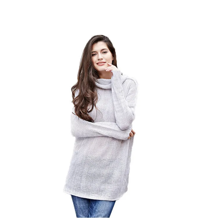 Patchwork Long Sleeves High Neck Long Sweater