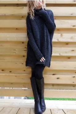 Patchwork Long Sleeves High Neck Long Sweater