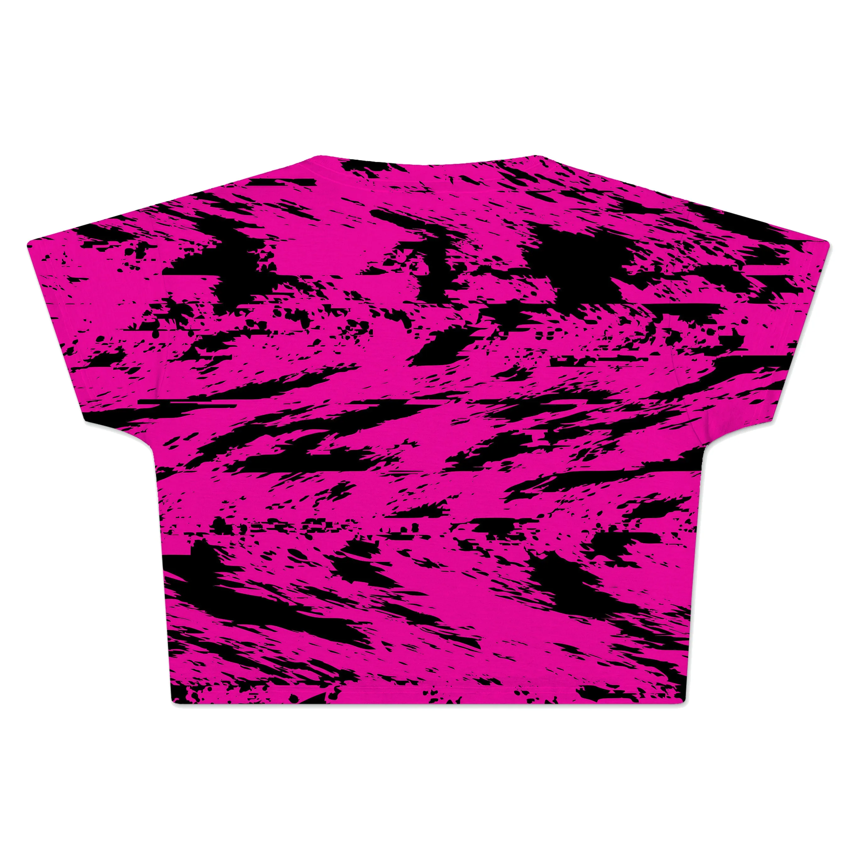 Pink and Black Rave Glitch Splatter Crop Tee