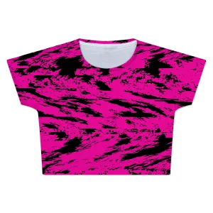 Pink and Black Rave Glitch Splatter Crop Tee