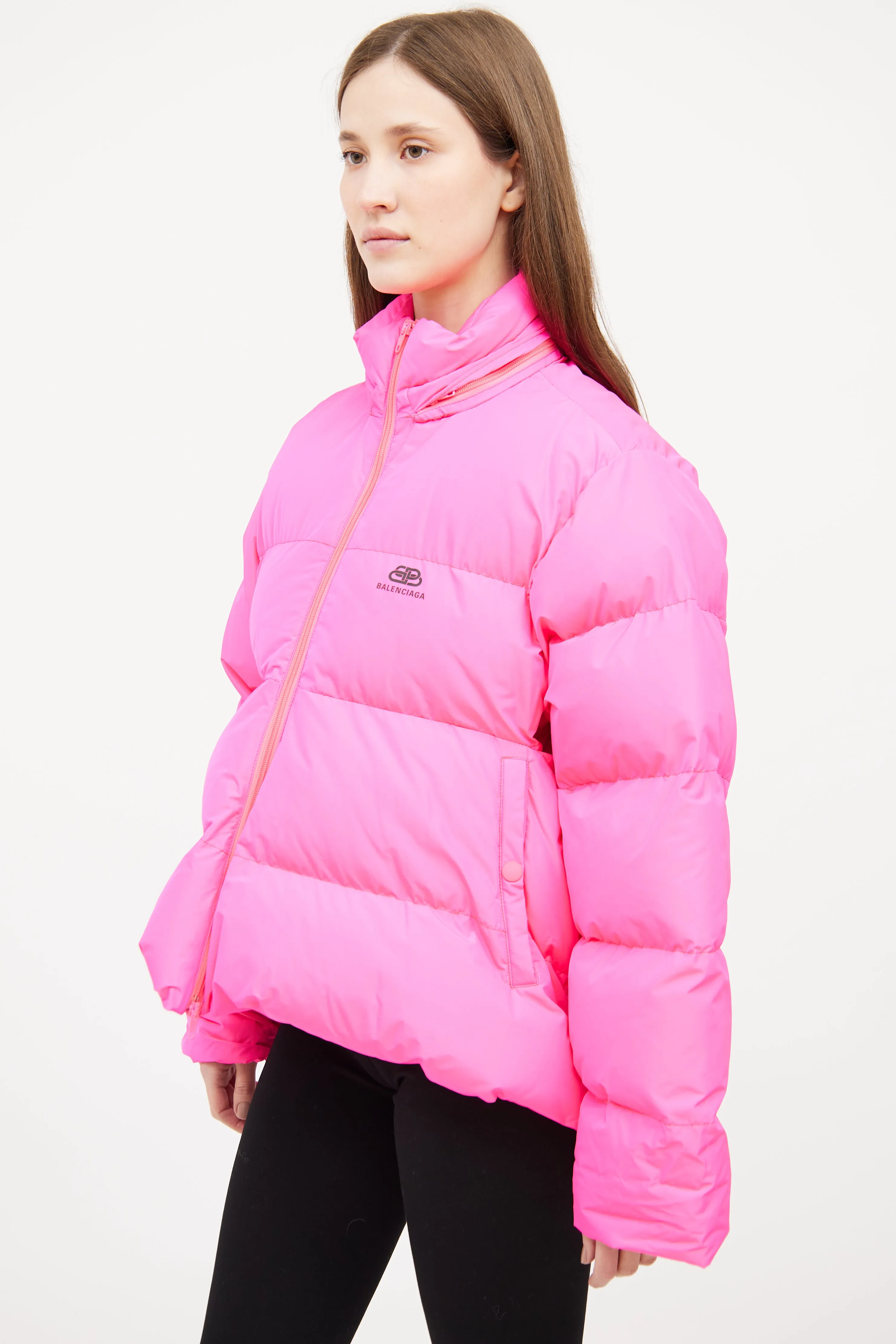 Pink C-Shape Puffer Coat
