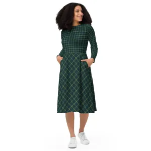 Plaid long sleeve midi dress