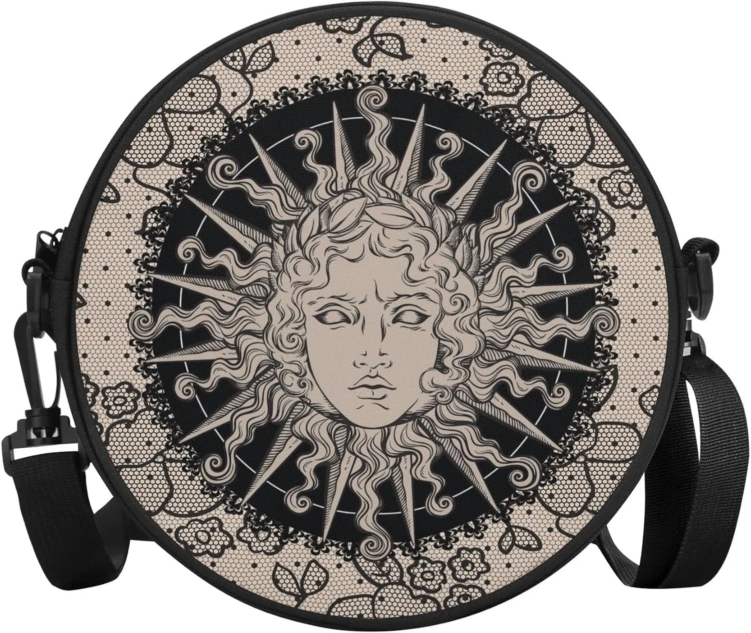 POPCUSTOMS Vintage Stylized Magic Sun & Moon Crossbody Bag Personalized Mini Circular Handbags