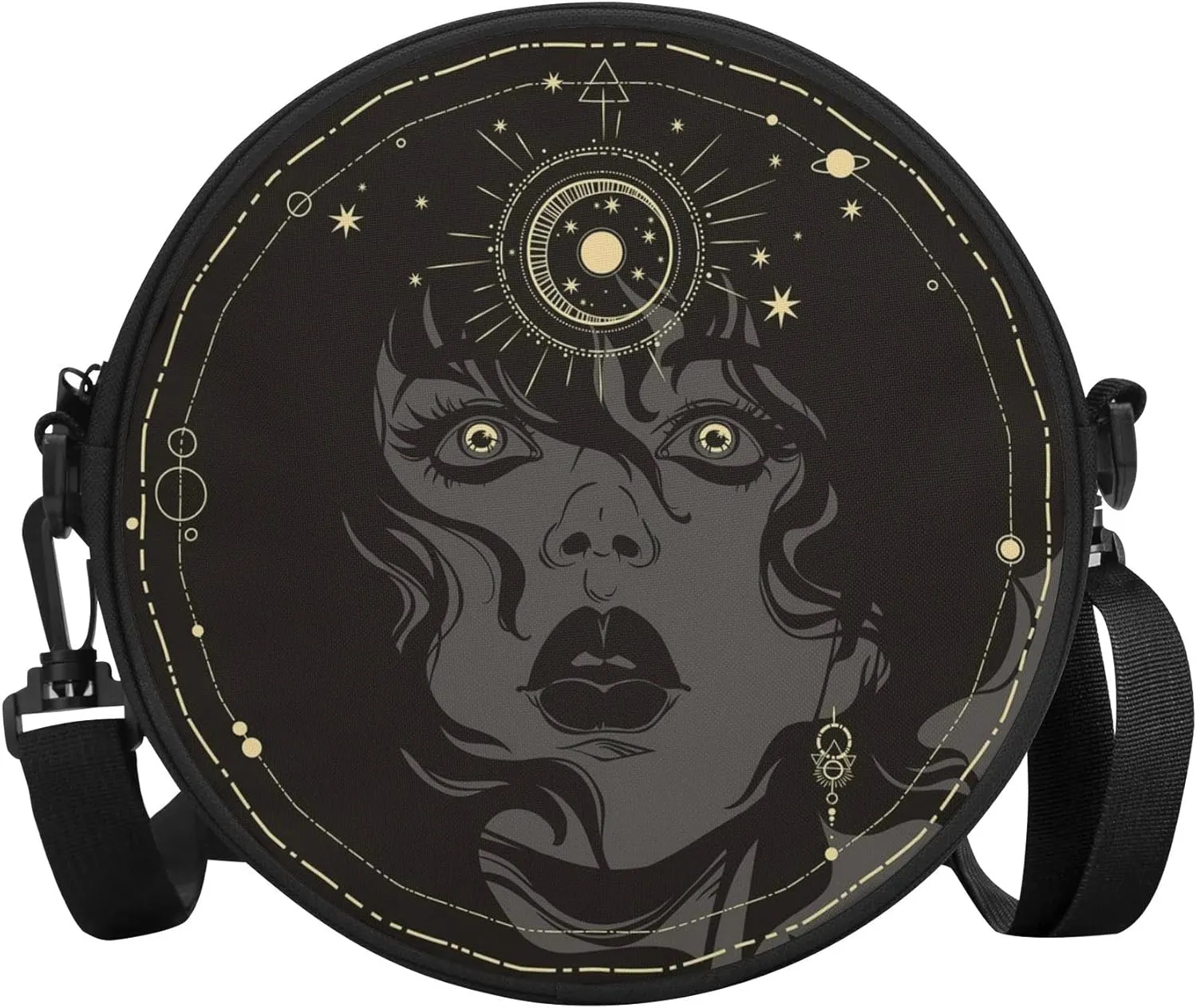 POPCUSTOMS Vintage Stylized Magic Sun & Moon Crossbody Bag Personalized Mini Circular Handbags