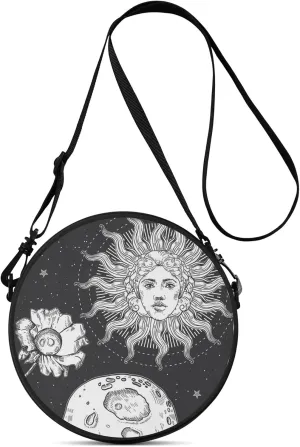 POPCUSTOMS Vintage Stylized Magic Sun & Moon Crossbody Bag Personalized Mini Circular Handbags