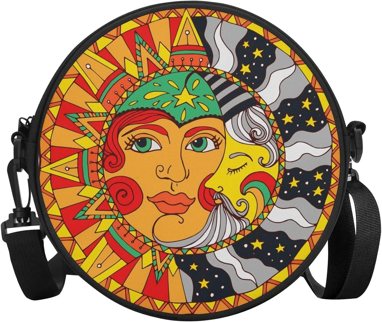 POPCUSTOMS Vintage Stylized Magic Sun & Moon Crossbody Bag Personalized Mini Circular Handbags