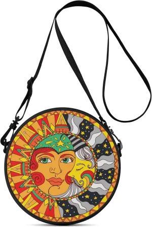 POPCUSTOMS Vintage Stylized Magic Sun & Moon Crossbody Bag Personalized Mini Circular Handbags