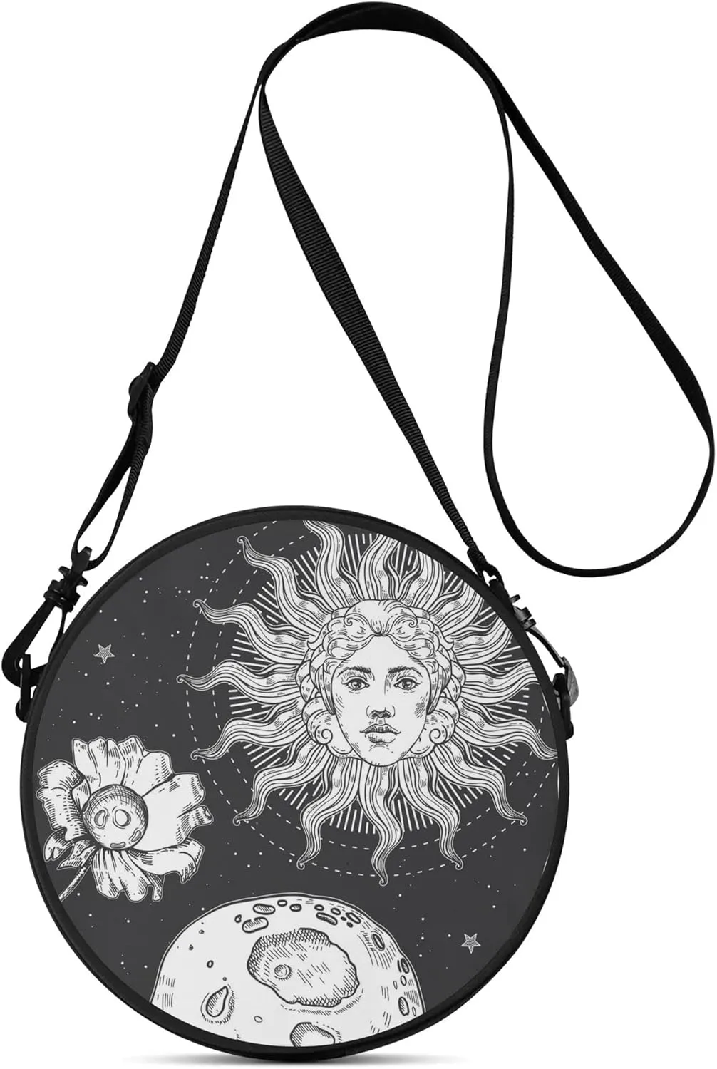 POPCUSTOMS Vintage Stylized Magic Sun & Moon Crossbody Bag Personalized Mini Circular Handbags