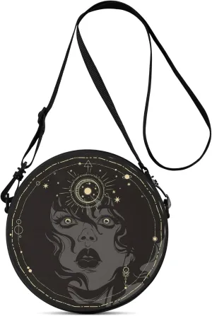 POPCUSTOMS Vintage Stylized Magic Sun & Moon Crossbody Bag Personalized Mini Circular Handbags
