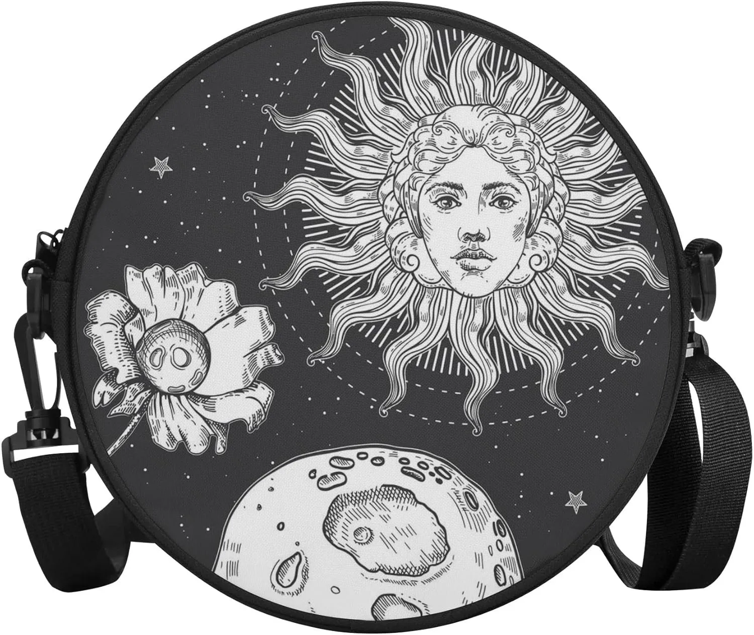 POPCUSTOMS Vintage Stylized Magic Sun & Moon Crossbody Bag Personalized Mini Circular Handbags