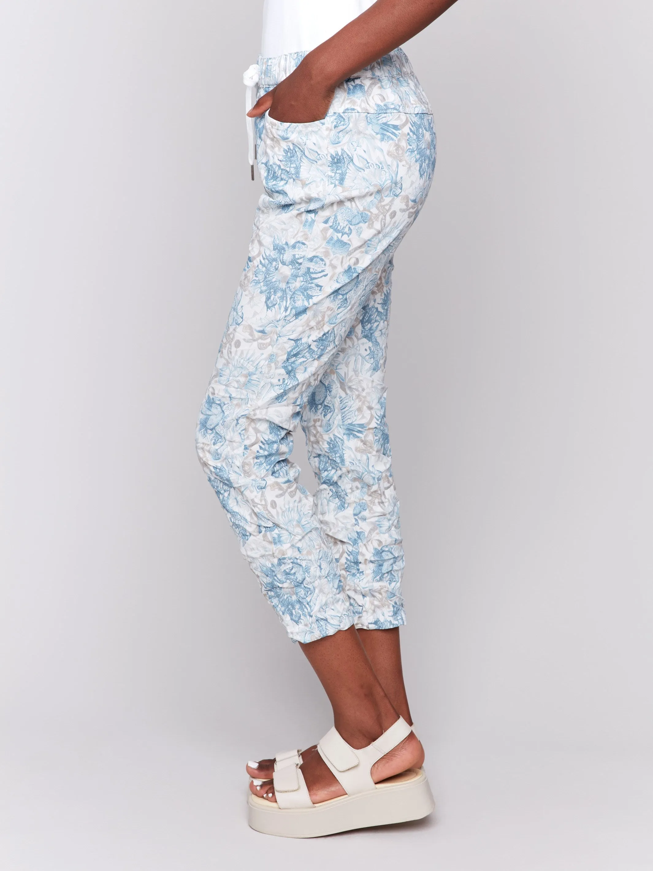 Printed Crinkle Jogger Pants - Coastal