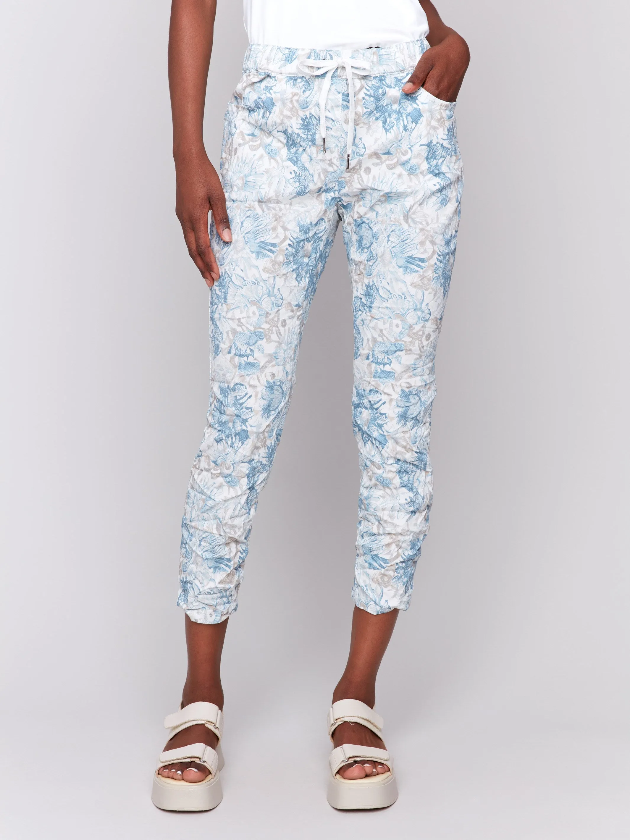 Printed Crinkle Jogger Pants - Coastal
