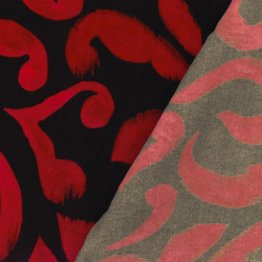 Red-Black Famous Designer Viscose Floral Printed Crepe Faille Fabric