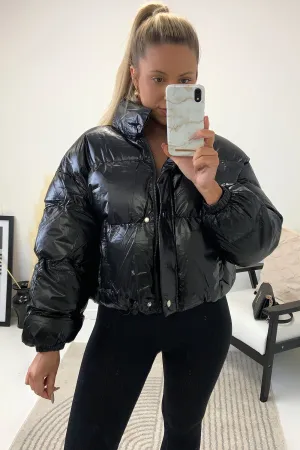 Reeya Black Cropped Puffer Jacket
