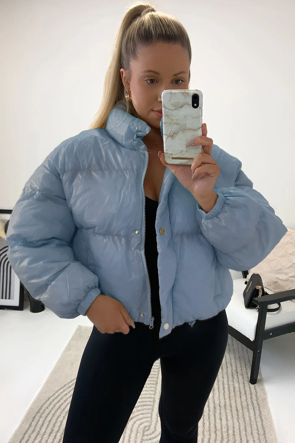 Reeya Blue Cropped Puffer Jacket