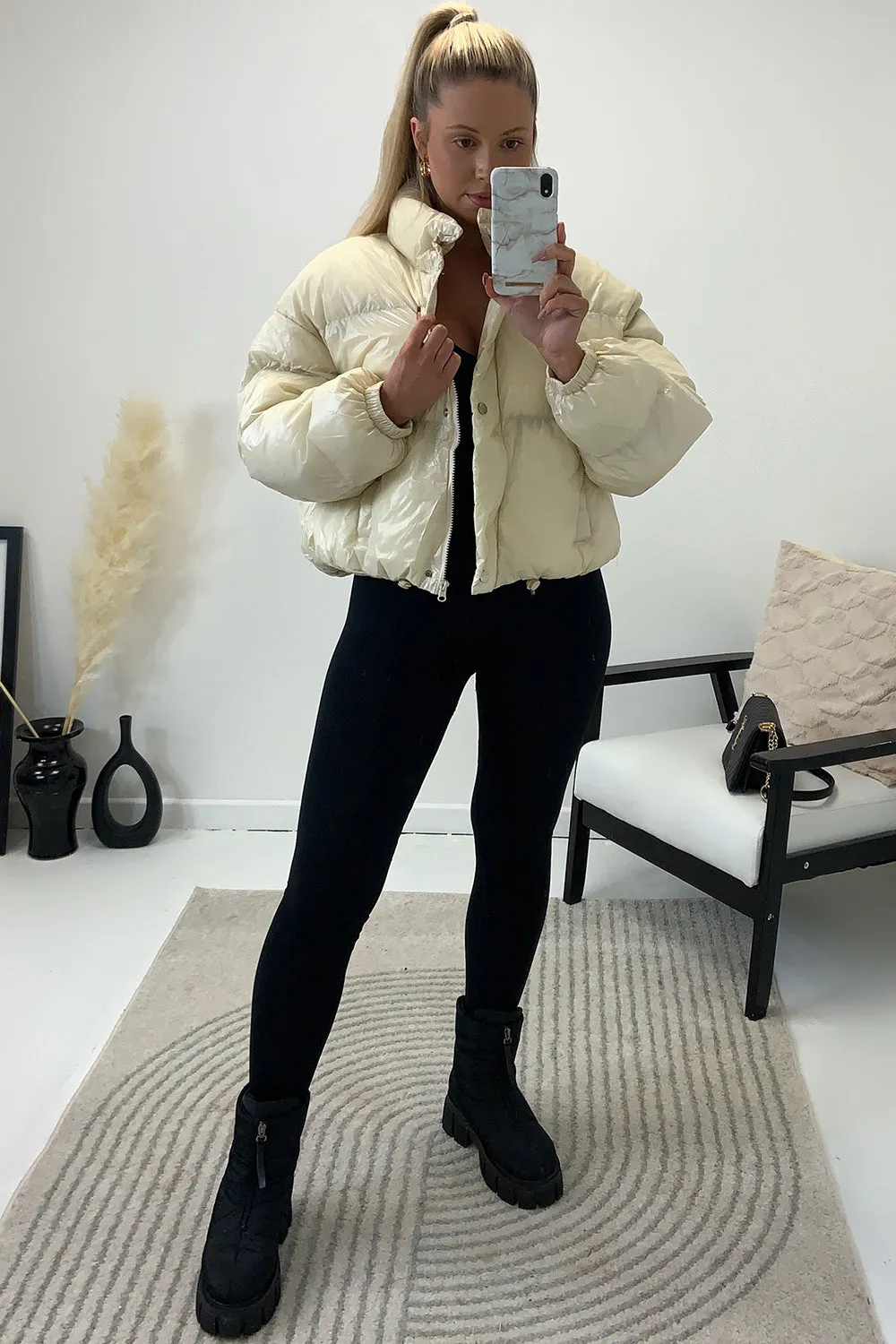 Reeya Cream Cropped Puffer Jacket