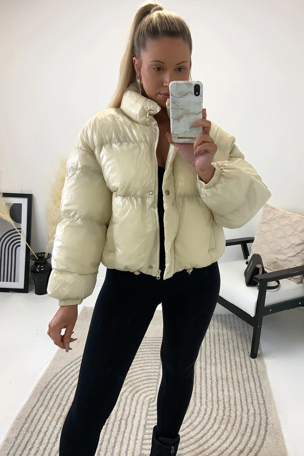Reeya Cream Cropped Puffer Jacket