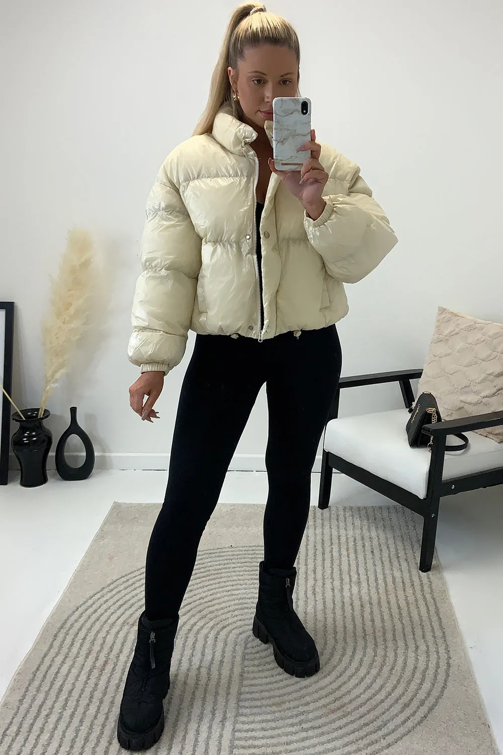 Reeya Cream Cropped Puffer Jacket
