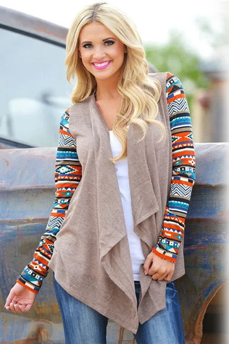 Retro Styles Print Lapel Irregular Loose Cardigan