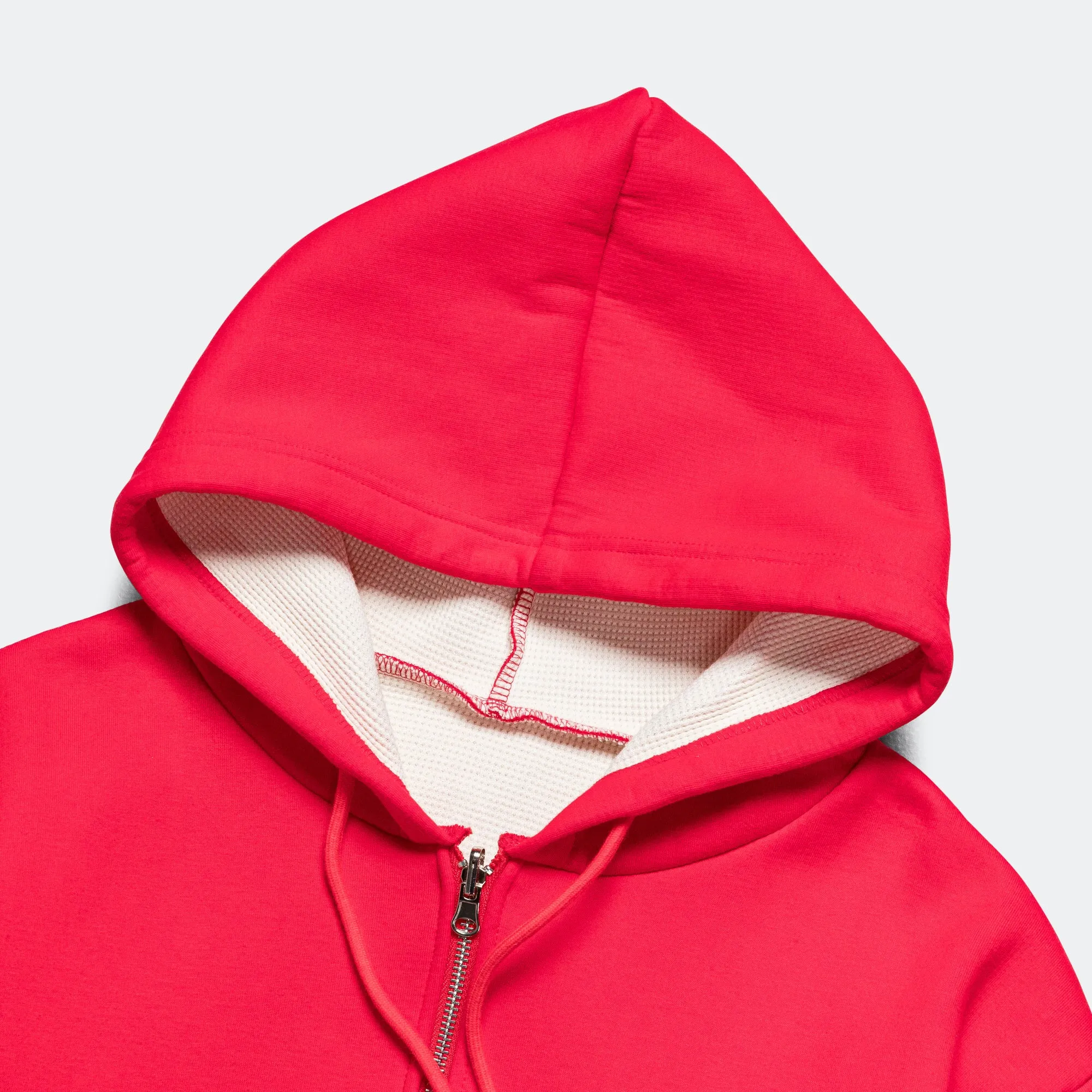 Reversible Zip-Up Hood - Red/Cream Waffle