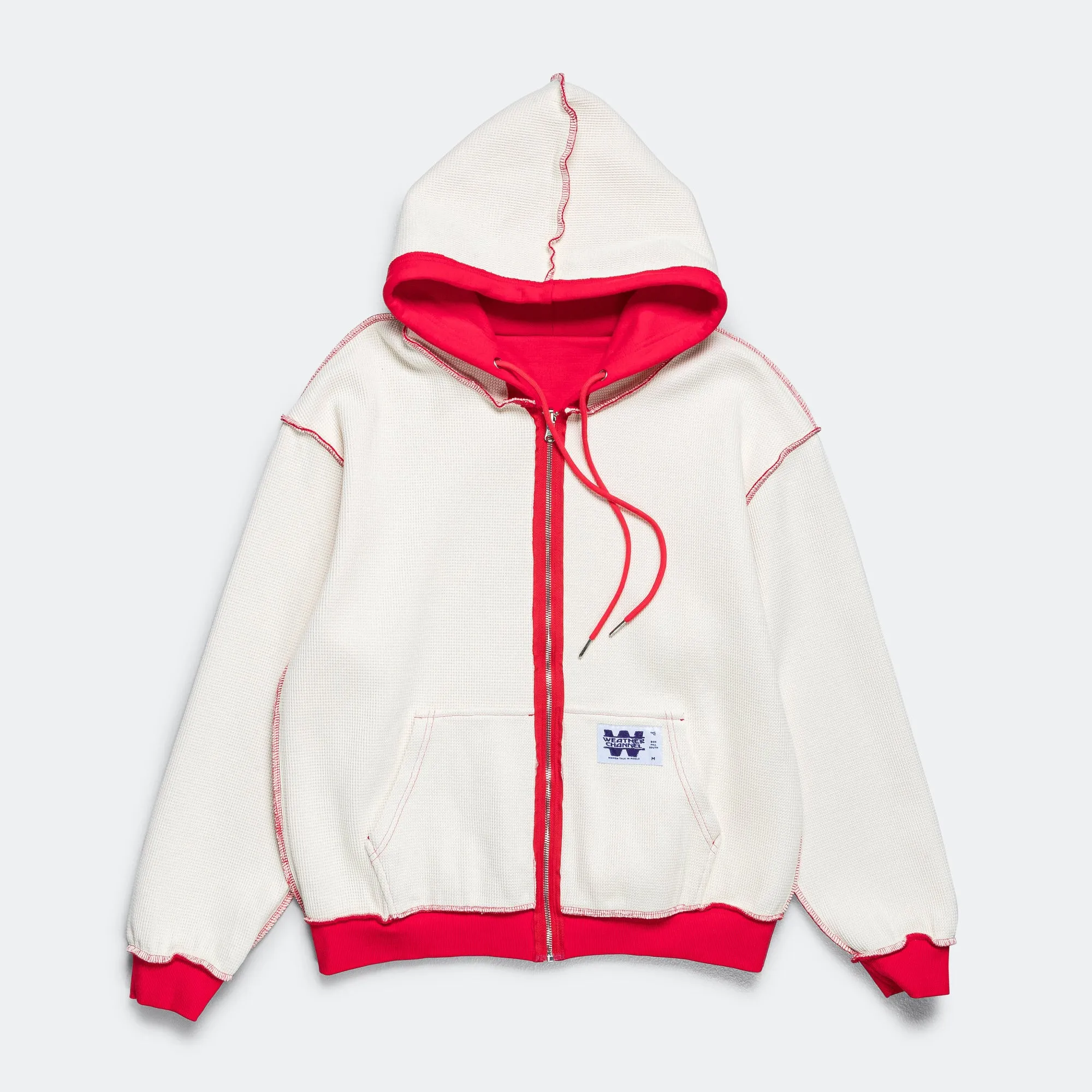 Reversible Zip-Up Hood - Red/Cream Waffle