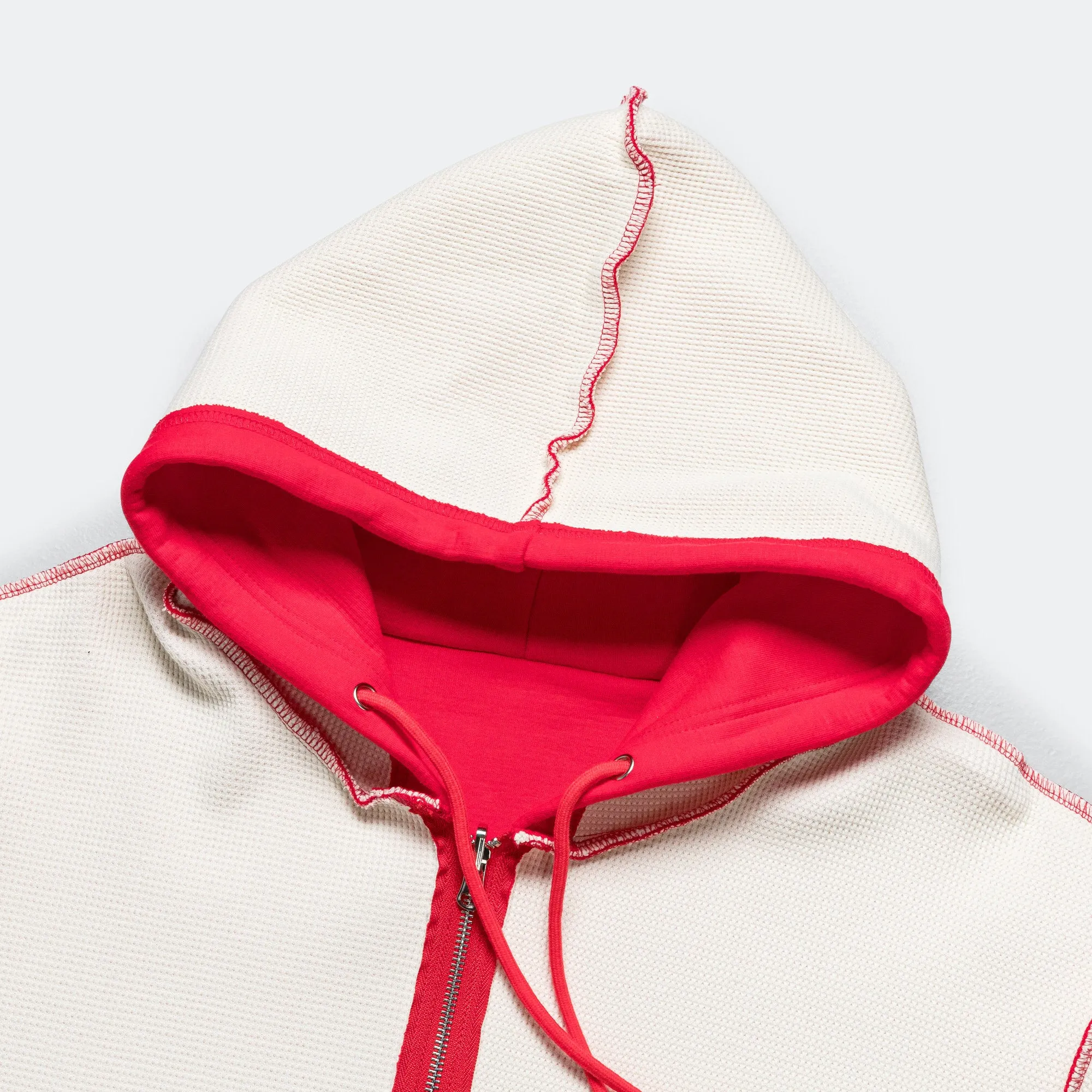 Reversible Zip-Up Hood - Red/Cream Waffle