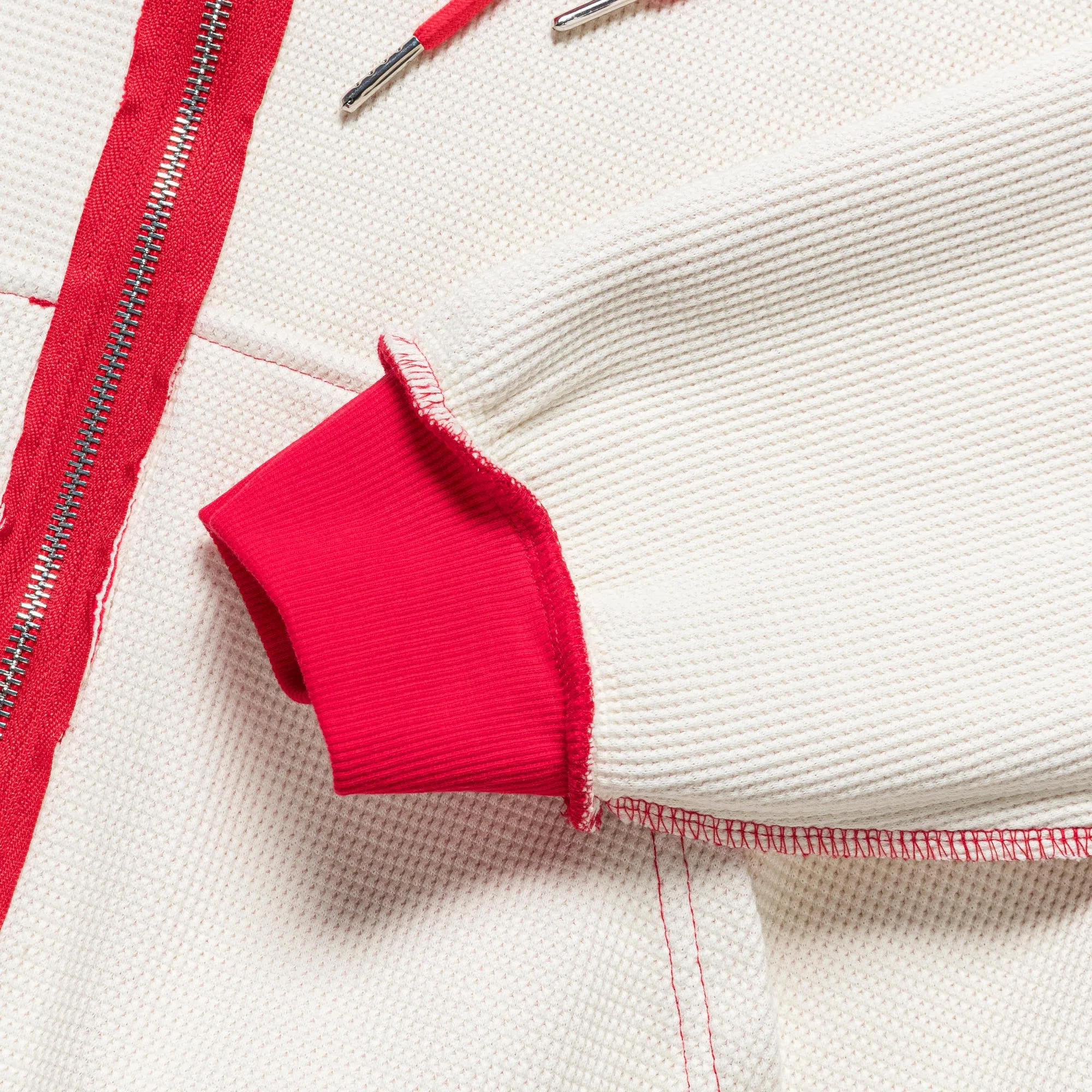 Reversible Zip-Up Hood - Red/Cream Waffle