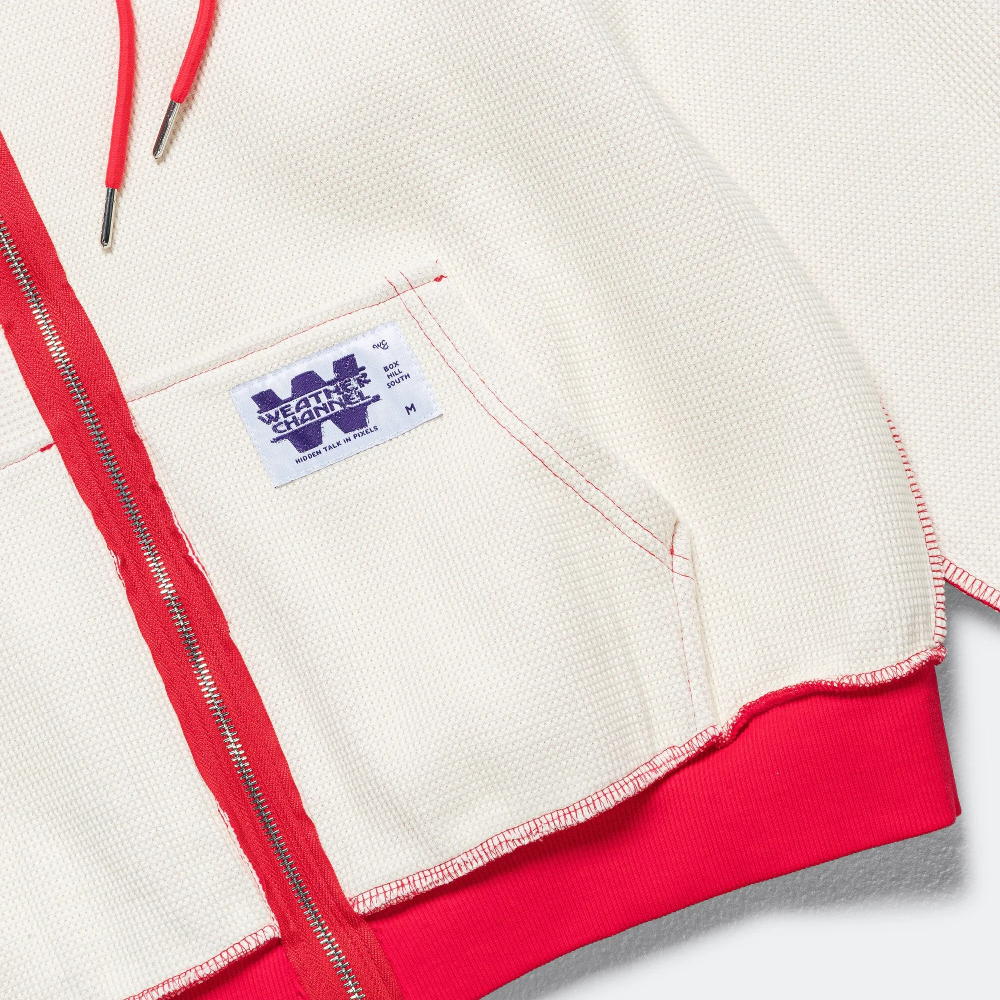 Reversible Zip-Up Hood - Red/Cream Waffle