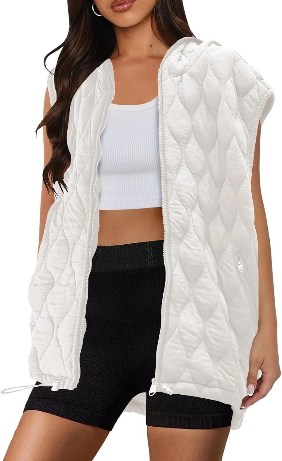 SENSERISE Womens Oversized Puffer Vest Sleeveless Quilted Jacket Zip Up Hoodie Winter Coat with Pockets Padded Gilet